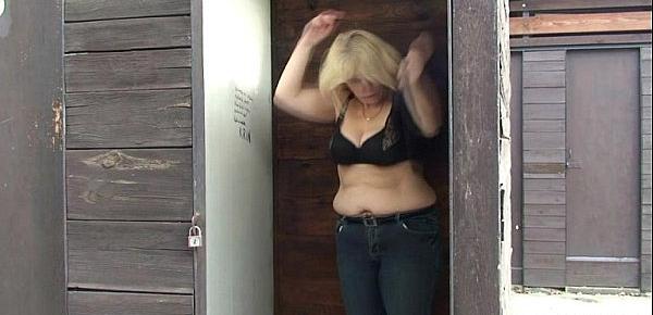  Old blonde gets fucked in the public changing room